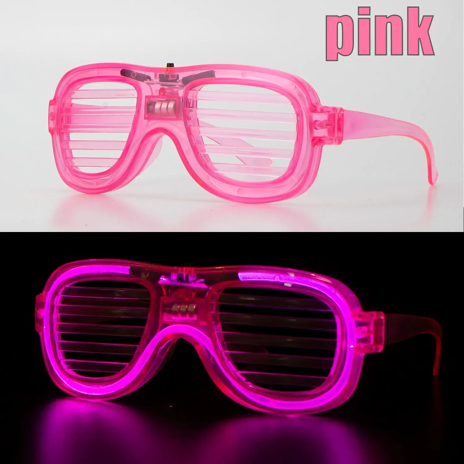 Pembe Led Işıklı Parti Gözlüğü - Neon Glow Şerit Gözlük 3 Modlu (4745)