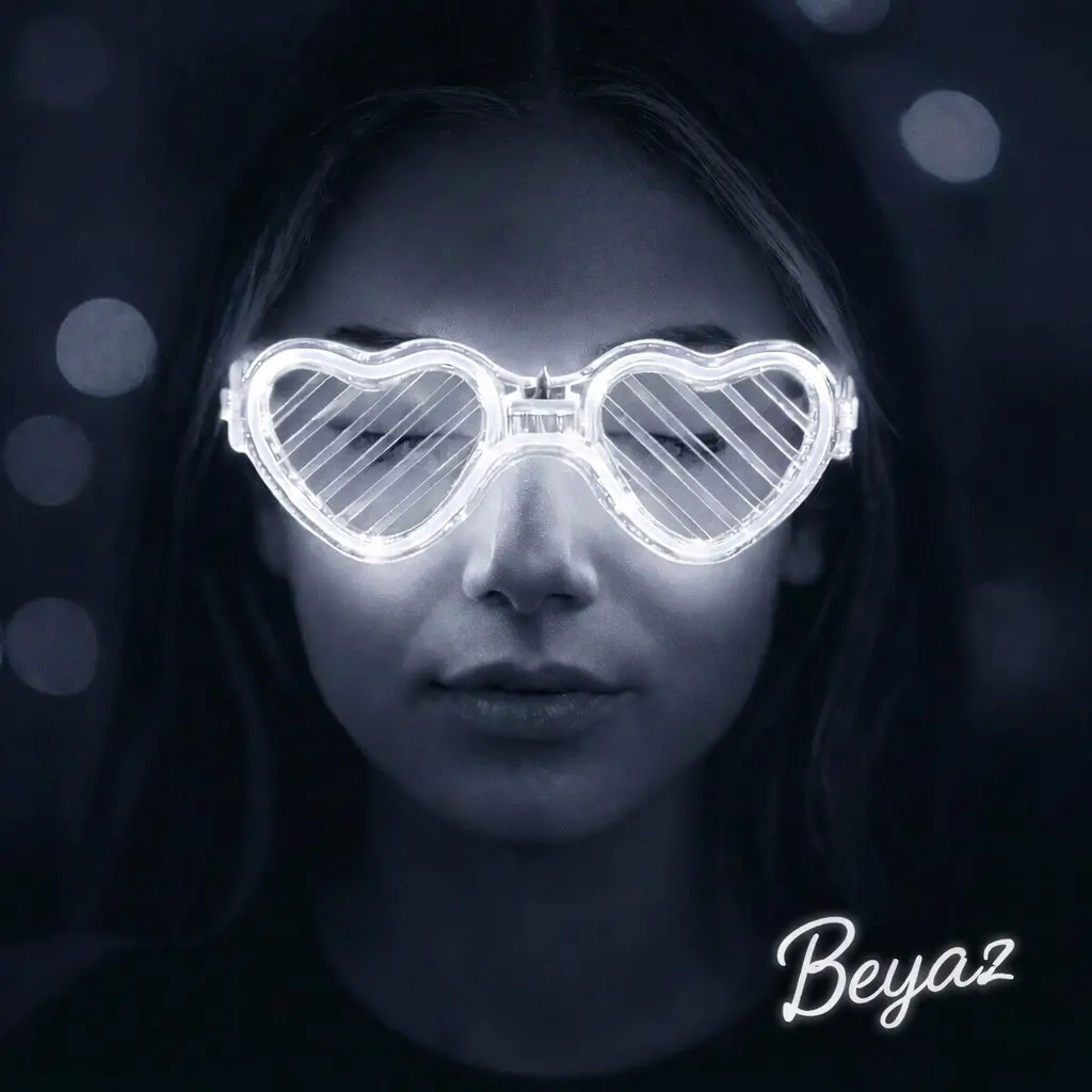 Beyaz LED Işıklı Kalp Gözlük – 3 Modlu Parti - Glow Gözlüğü (4745)