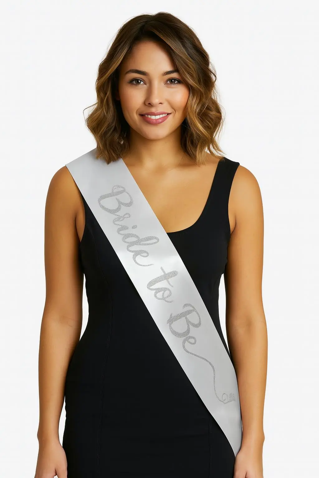 Beyaz Saten Üzerine El Yazısı İtalik Gümüş Bride To Be Kuşağı 10 cm Genişlik (4745)