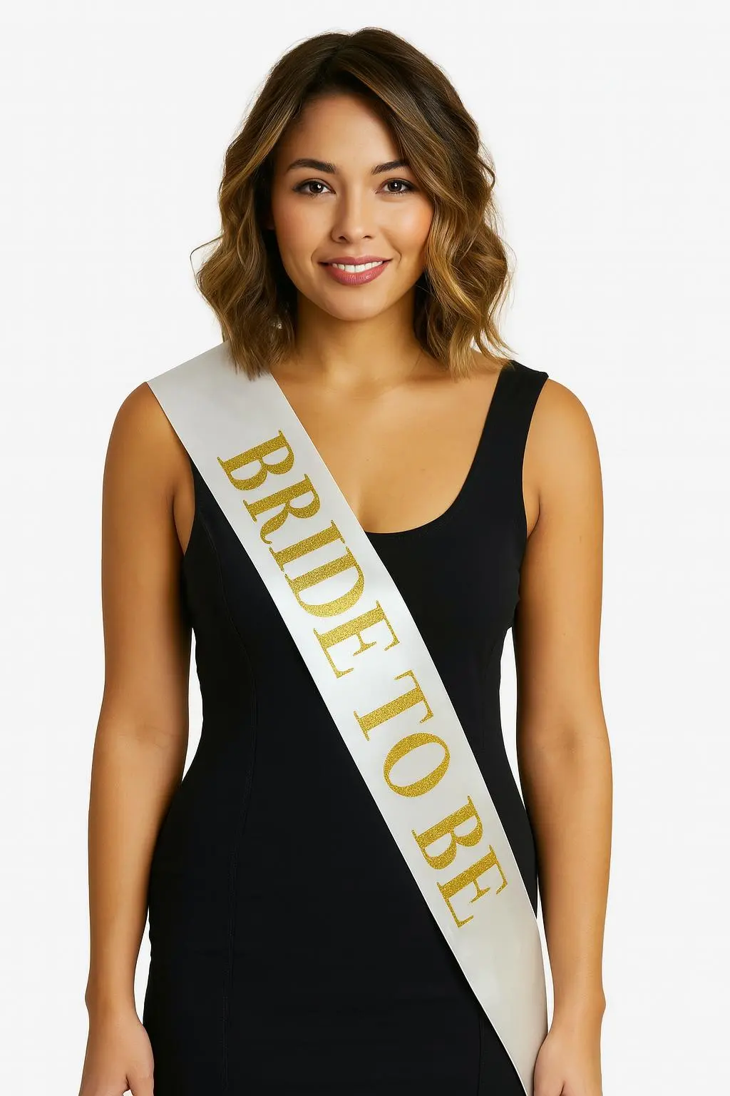 Beyaz Saten Üzerine Kalın Altın Yazılı Bride To Be Kuşağı 10 cm Genişlik (4745)