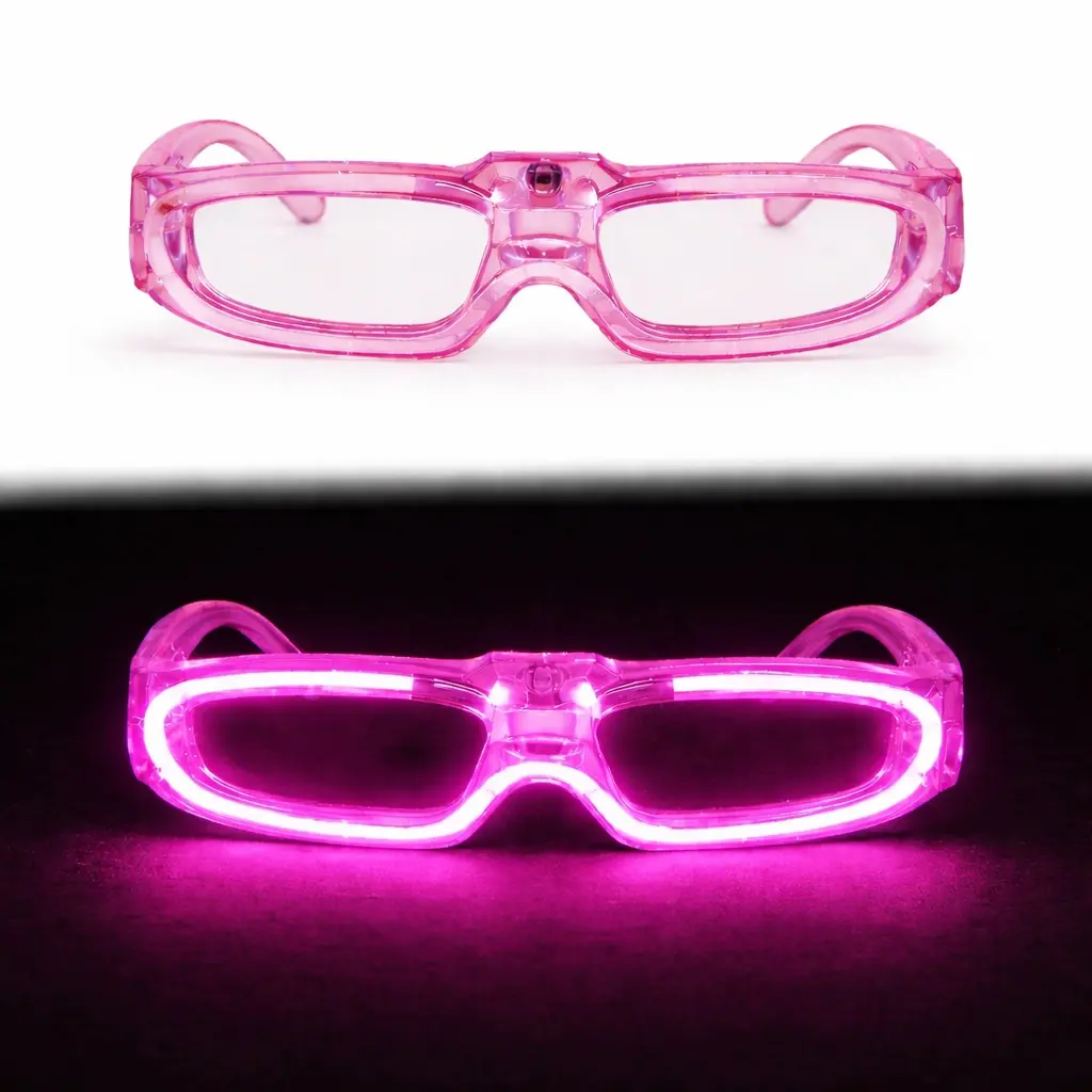 Pembe LED Işıklı Parti Gözlüğü 3 Modlu – Glow - Gece Eğlence Gözlüğü (4745)