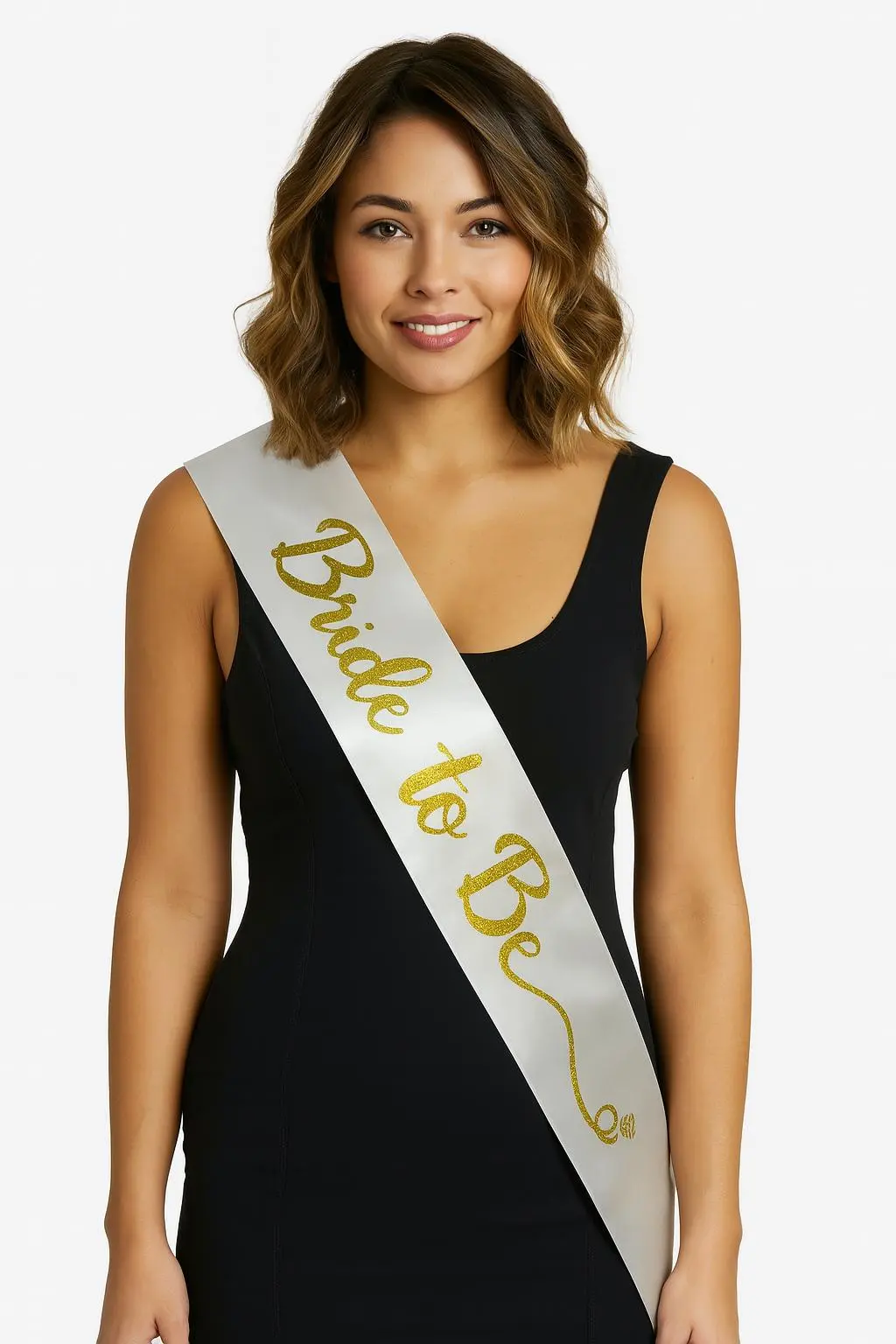 Beyaz Saten Üzerine El Yazısı İtalik Altın Bride To Be Kuşağı 10 cm Genişlik (4745)