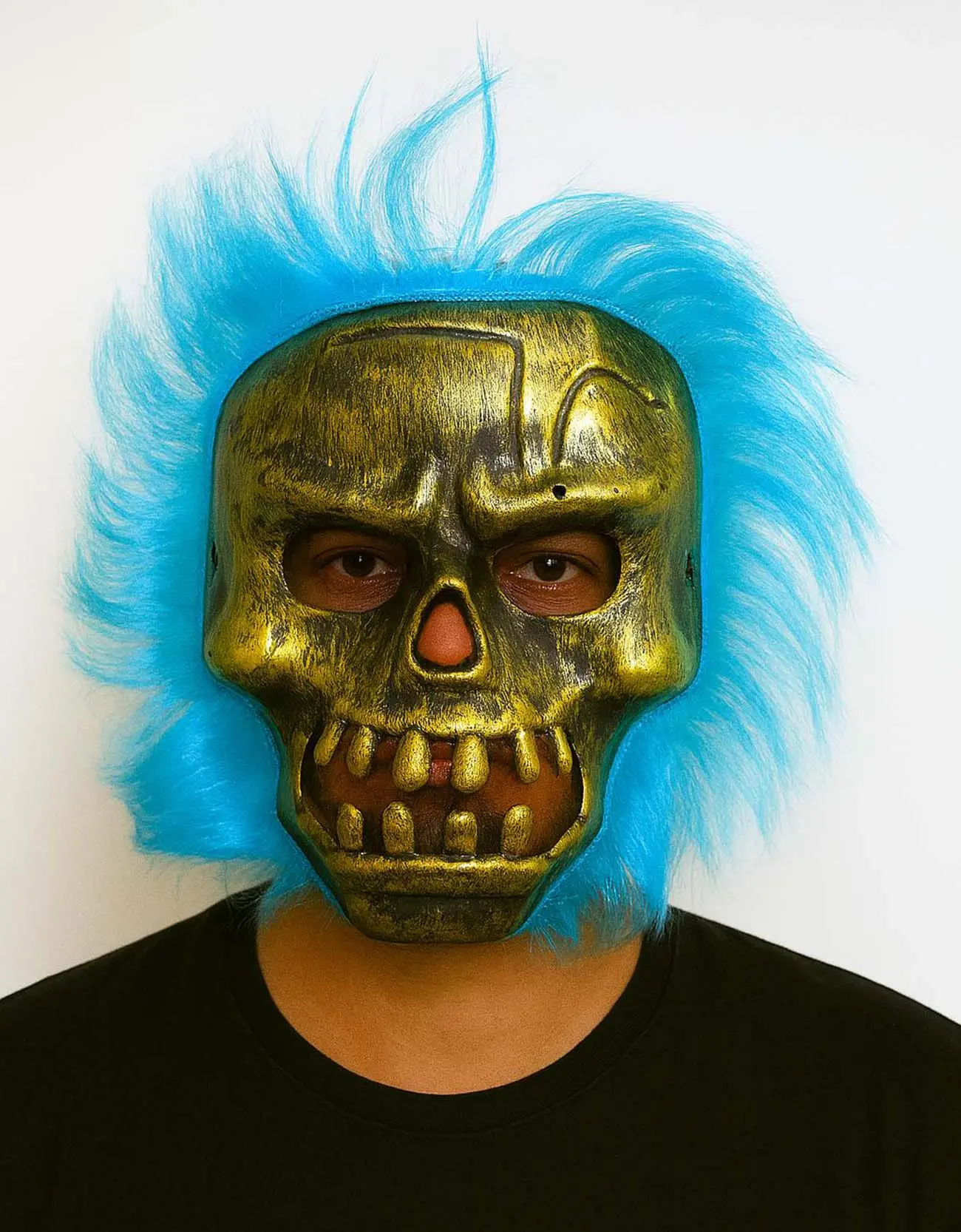 Wild Skull - Bakır Kafatası Turkuaz Saçlı İskelet Maske (4745)