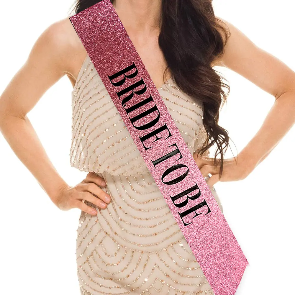 Pembe Üzeri Siyah Büyük Bride To Be Yazılı Simli Işıltılı Kuşak Kemer 10 cm Genişlik (4745)
