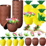 Ananas &amp;amp;amp; Hindistan Cevizi Tasarımlı Pipetli Bardak Seti (6 Adet) (4745)-4