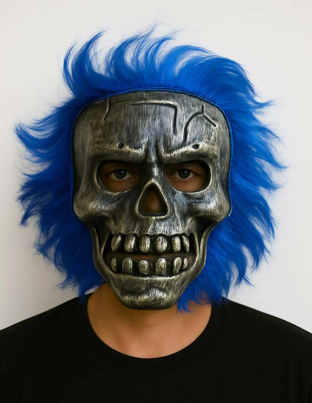 Wild Skull - Gümüş Kafatası Mavi Saçlı İskelet Maske (4745)