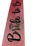 Pembe Üzeri Siyah İtalik Alyanslı Bride To Be Yazılı Simli Işıltılı Kuşak Kemer 10 cm Genişlik (4745)-3