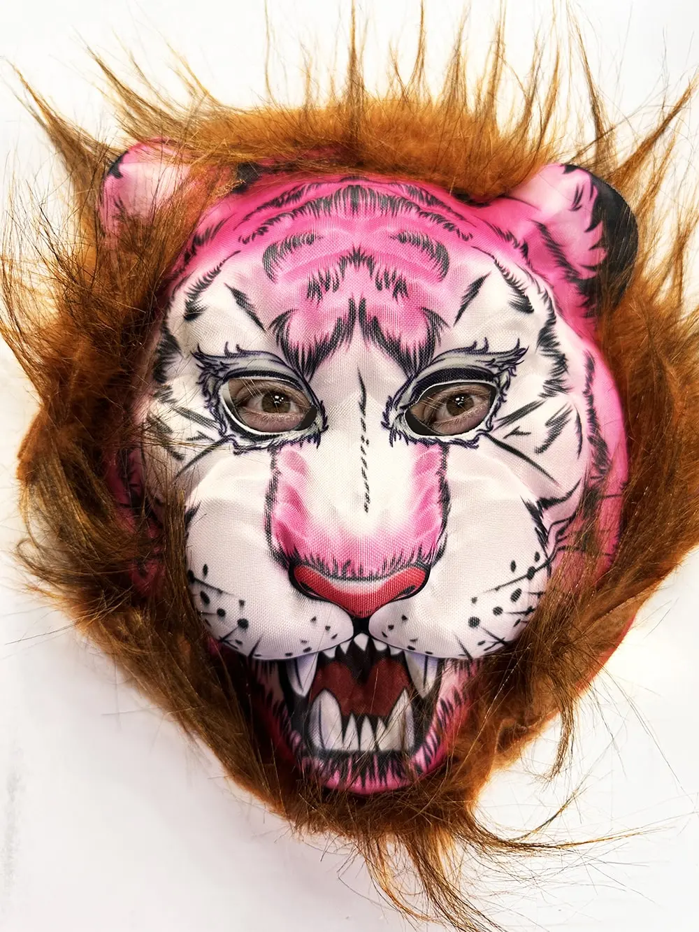 Kahverengi Saçlı Pembe Yüz Kurt Maske Kaplan Maske Mega Peluş 26 No (4745)