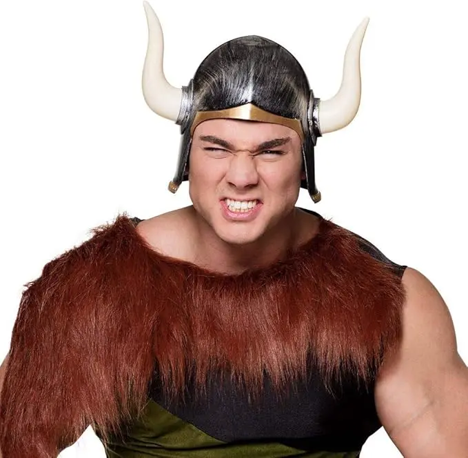Mega Boynuzlu Viking Ivar Kaskı Eskitilmiş Desen Gümüş Renk (4745)