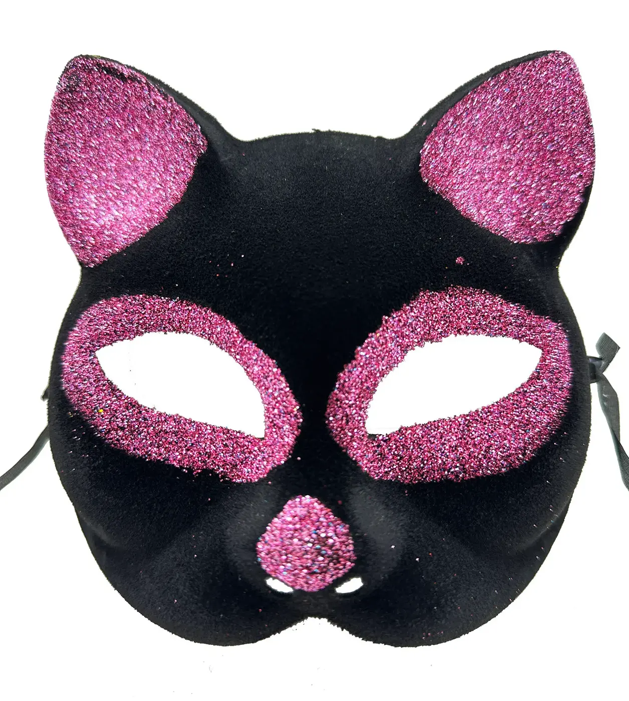 Siyah Renk Pembe Simli Süet Kaplama Kedi Maskesi 18x14 cm (4745)