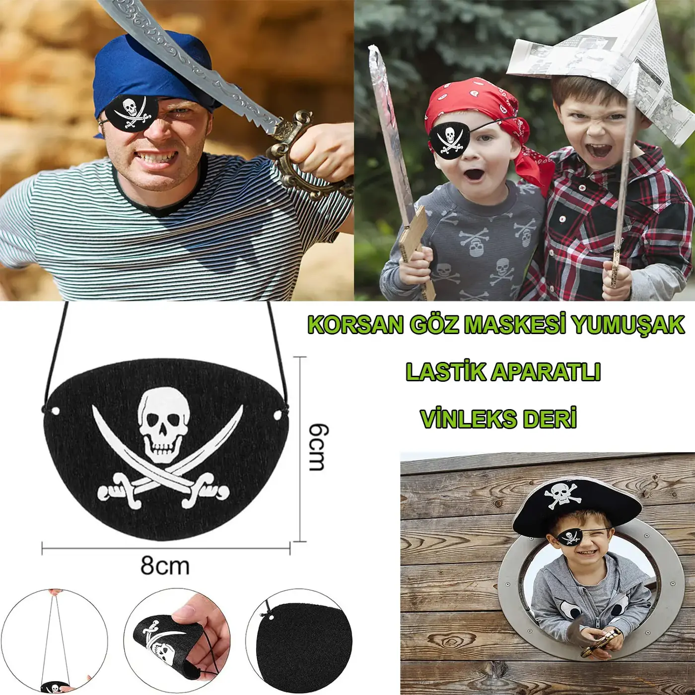 Vinleks Deri Korsan Göz Bandı Göz Maskesi Lastikli (4745)