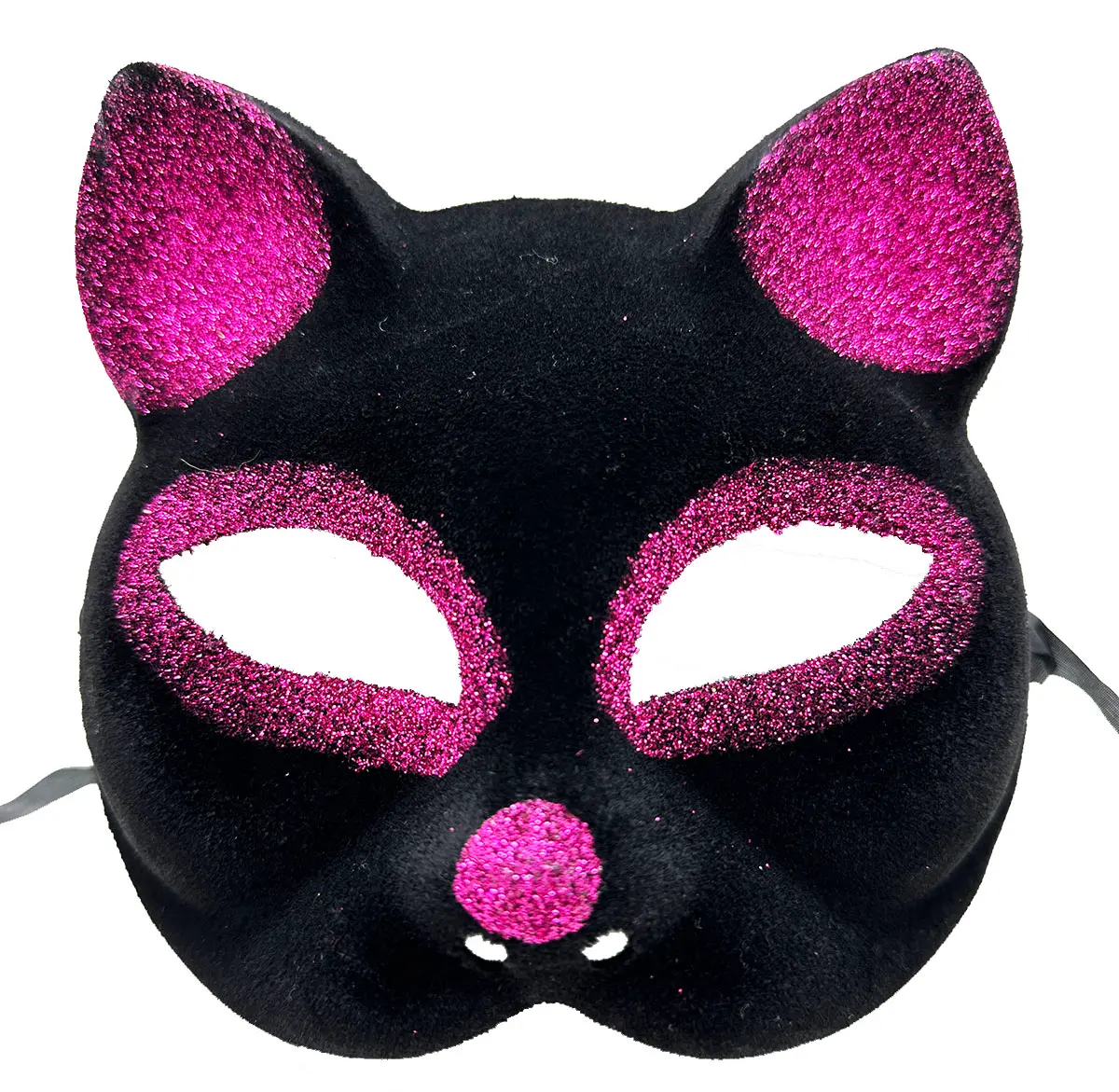 Siyah Renk Fuşya Simli Süet Kaplama Kedi Maskesi 18x14 cm (4745)