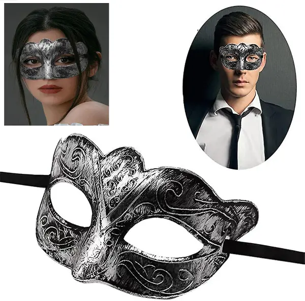 Maskeli Balo Antik Gri Gümüş Eskitilmiş Maske Balo Venedik (4745)