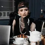 1920&amp;apos;ler Gatsby Aksesuar Seti – Siyah Charleston Saç Bandı, Uzun Eldiven &amp;amp;amp; Sigaralık (4745)-3