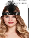 1920&amp;#39;ler Gatsby Aksesuar Seti – Siyah Charleston Saç Bandı &amp;amp; Sigaralık (4745)-3