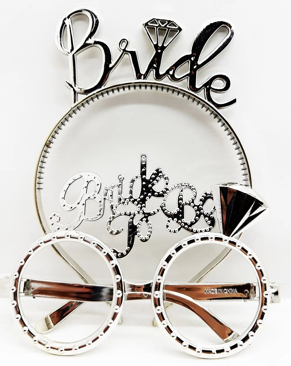 Bride Yazılı Taç ve Bride To Be Yazılı Gözlük Seti Gümüş Renk (4745)