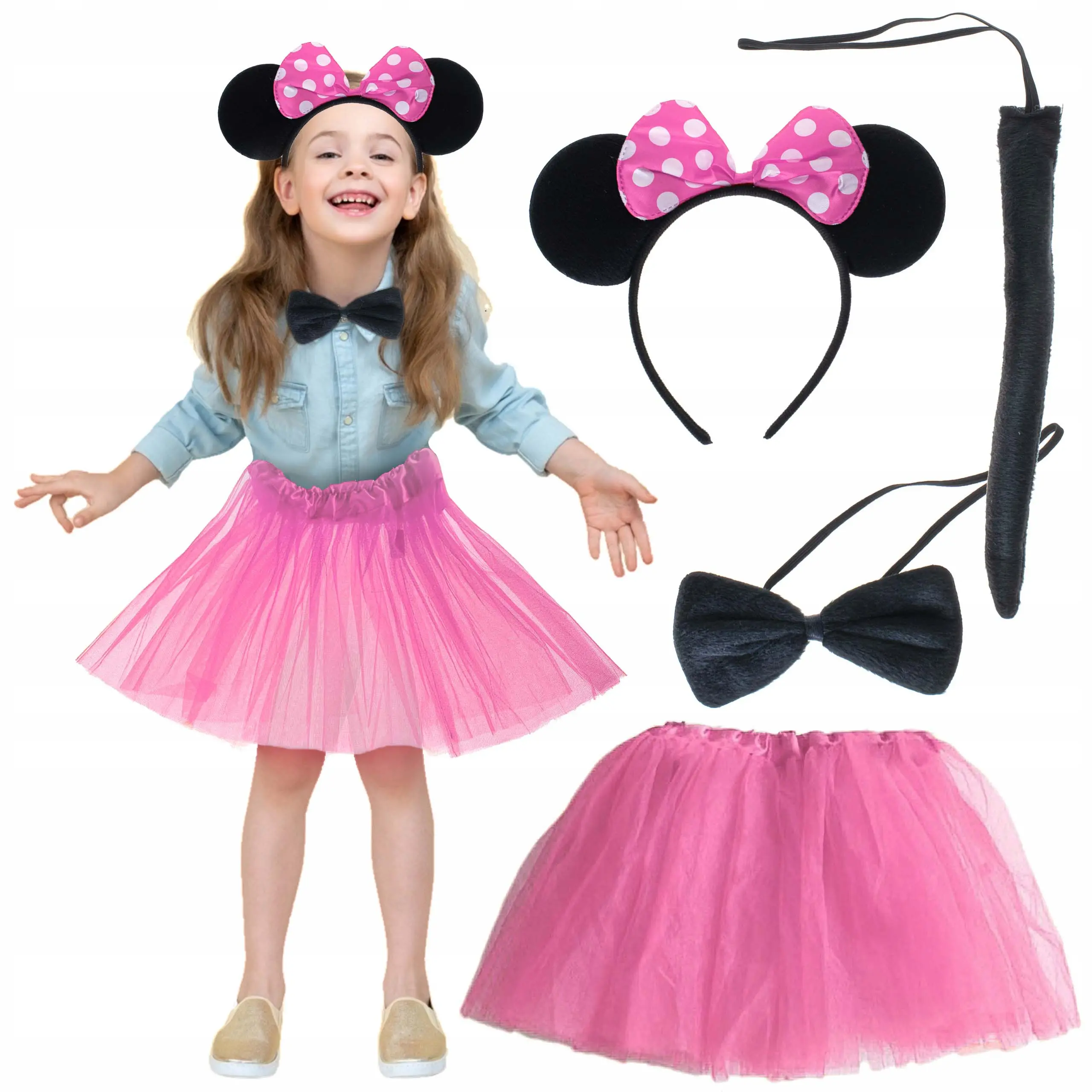 Minnie Kostüm Seti (Pembe Tütü Etek + Pembe Taç + Papyon + Kuyruk) (4745)