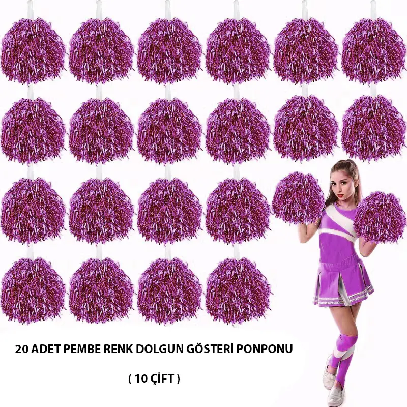 10 Çift ( 20 Adet ) Pembe Renk 23 Nisan 19 Mayıs 29 Ekim Okul Gösteri Ponponları (4745)