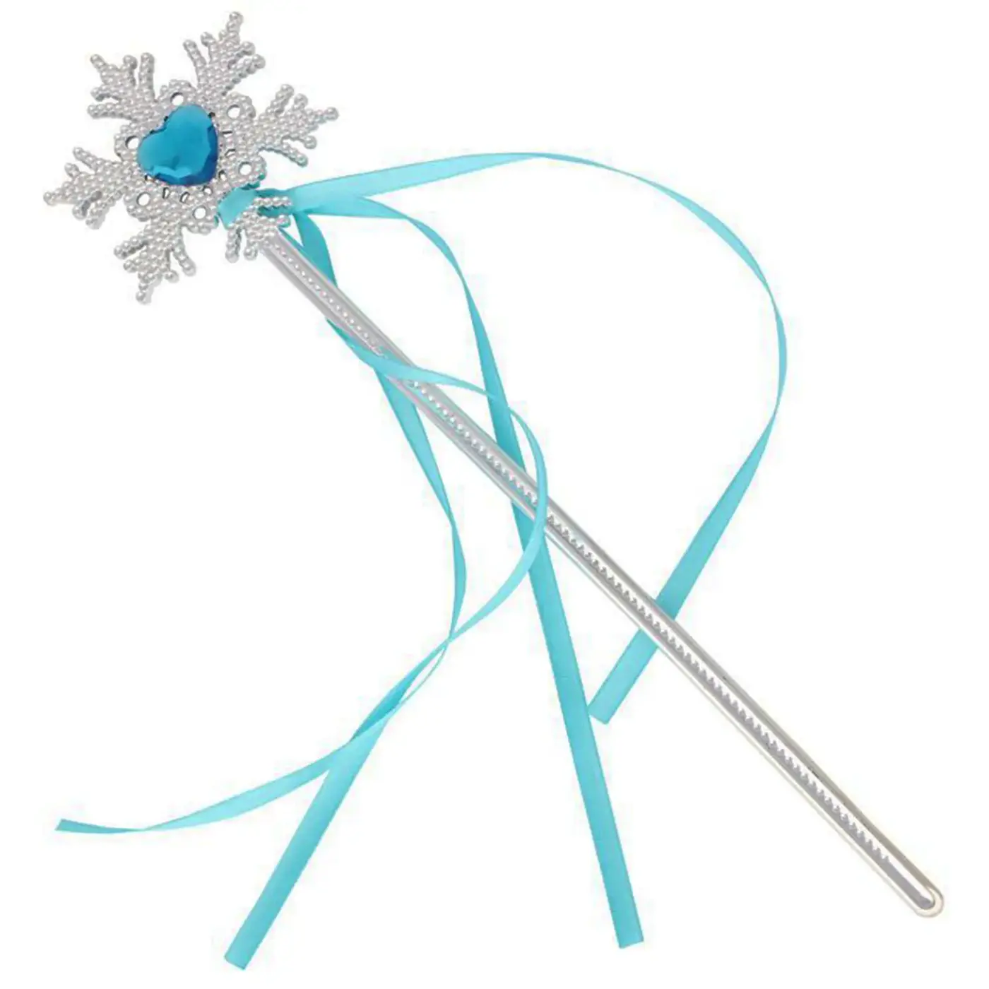 Kar Taneli Mavi Kalp Taşlı Saten Kurdeleli Karlar Ülkesi Elsa Asası Sopası 34 cm (4745)