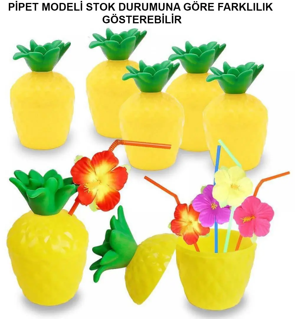 Ananas Hawaii Luau Aloha Pipetli İçecek Kabı Bardak 10x13 cm 1 Adet (4745)