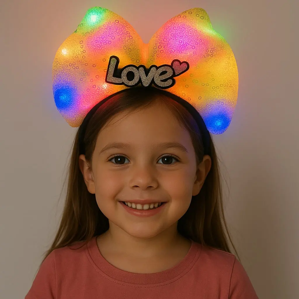 LED Işıklı Love Yazılı Sarı Fiyonk Taç – Kız Çocuk Parti Tacı (4745)