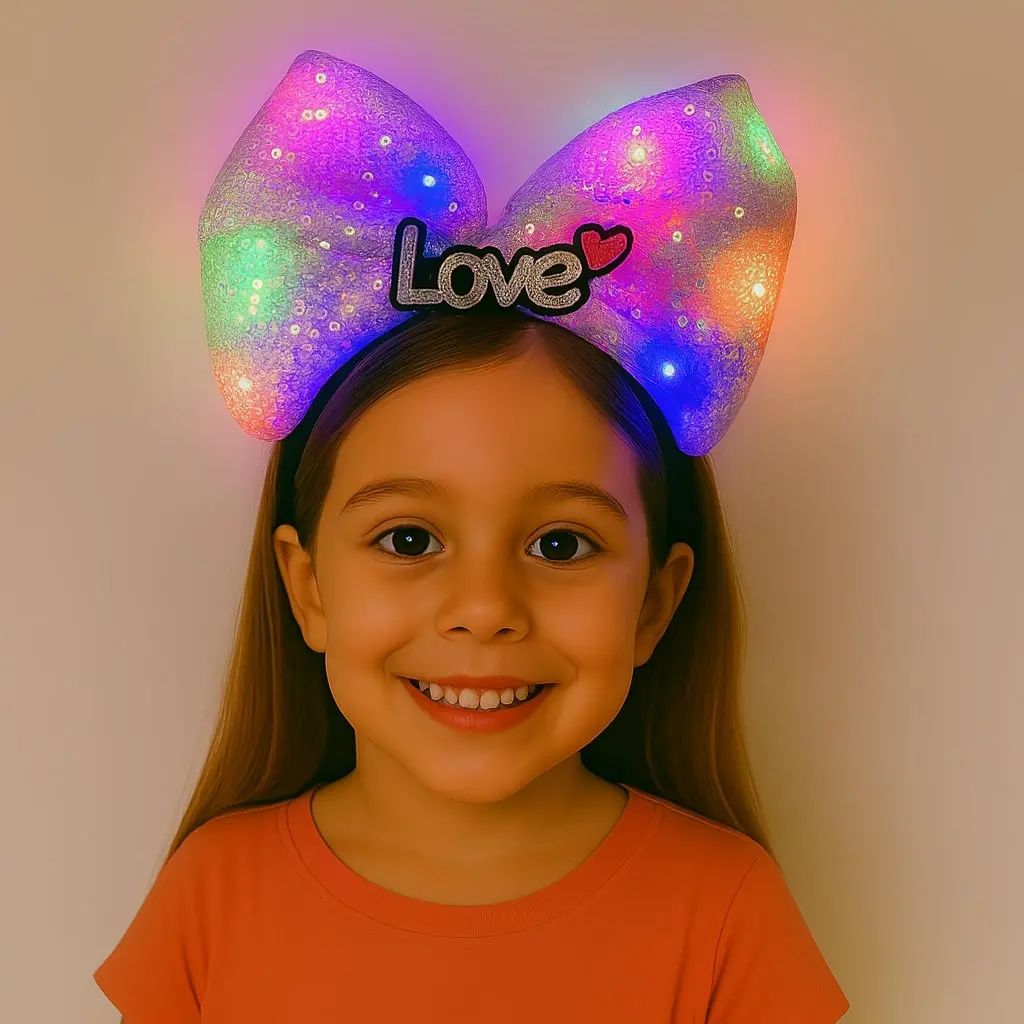LED Işıklı Love Yazılı Mor Fiyonk Taç – Kız Çocuk Parti Tacı (4745)