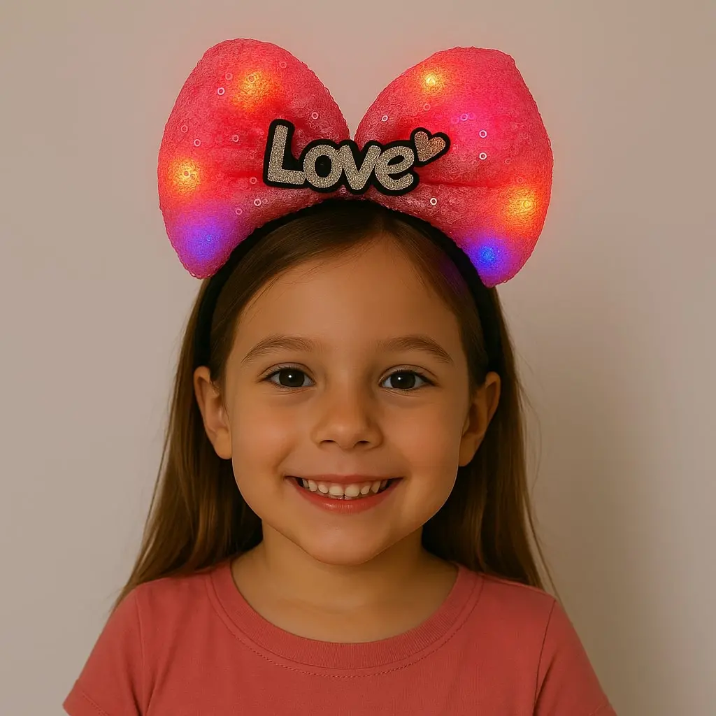 LED Işıklı Love Yazılı Fuşya Fiyonk Taç – Kız Çocuk Parti Tacı (4745)