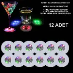 Renkli LED Işıklı Bardak Altlığı - Dekoratif (12 Adet, Pilli) (4745)-1