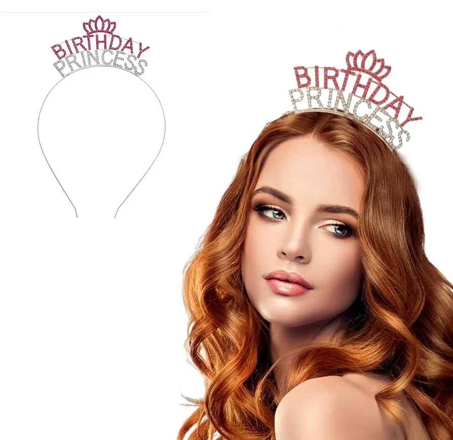 Kristal Taşlı Pembe Birthday Princess Yazılı Parti Tacı 19x11 cm (4745)
