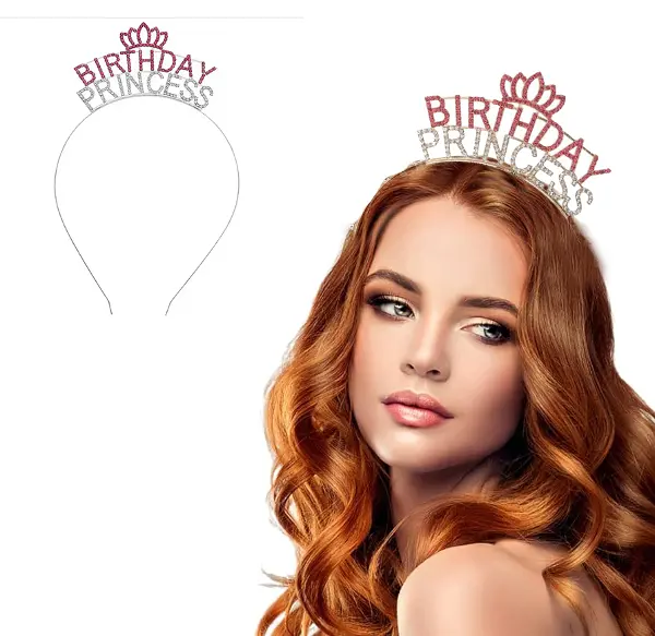 Kristal Taşlı Pembe Birthday Princess Yazılı Parti Tacı 19x11 cm (4745)