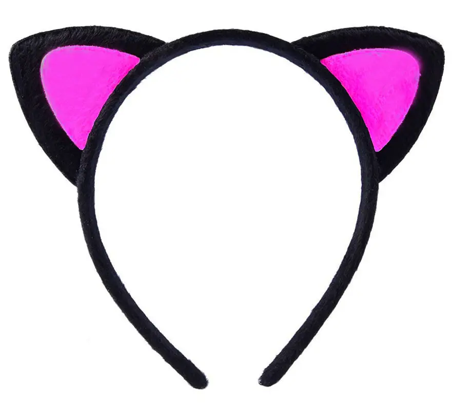 Sevimli Kedi Kulak Pofuduk Kedi Taç Siyah İçi Şeker Pembe Renk 17x15 cm (4745)