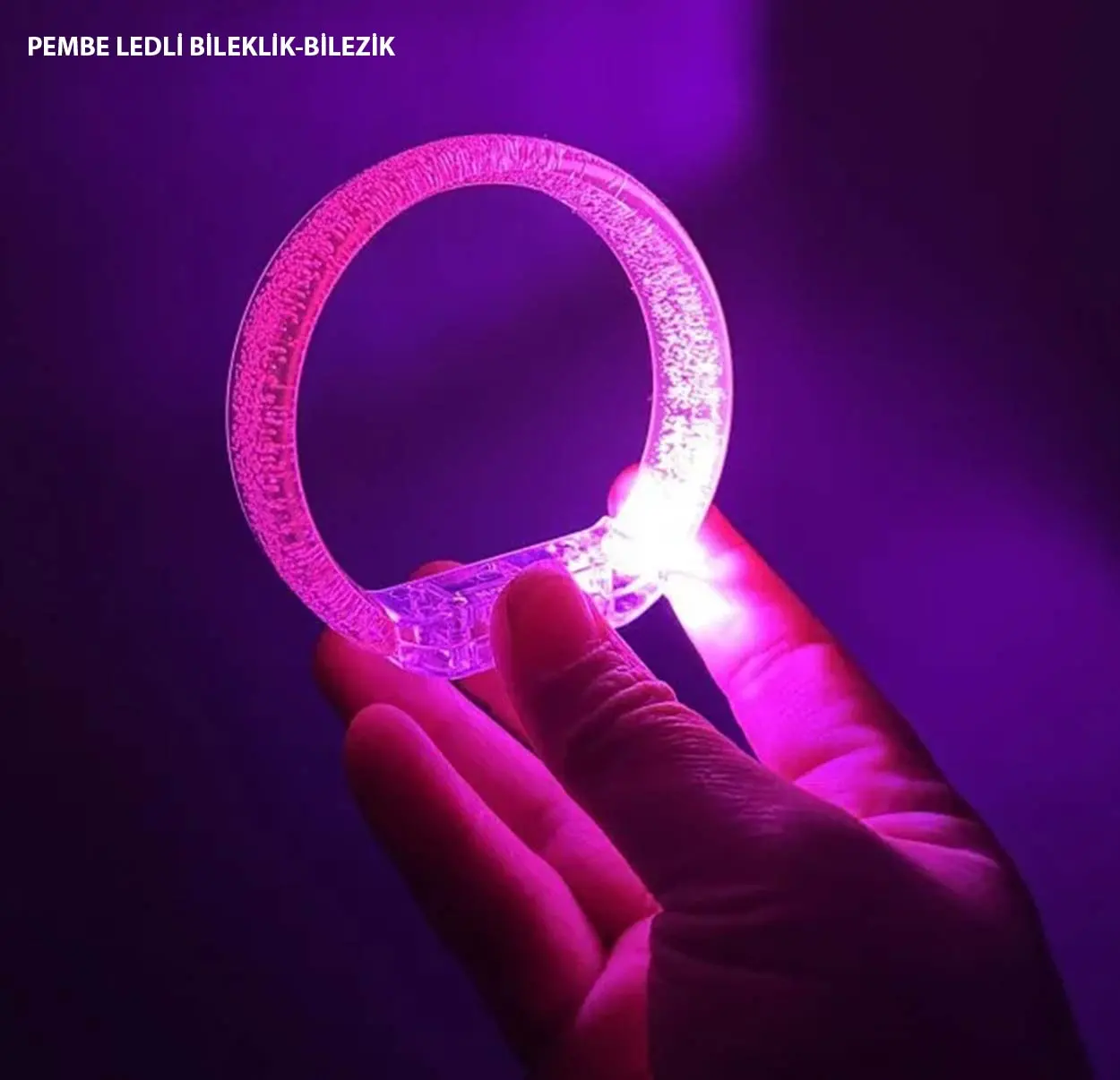 Pembe Led Işıklı Baskı Yapılabilen Pilli Bileklik Bilezik 1,5 cm Genişlik (4745)