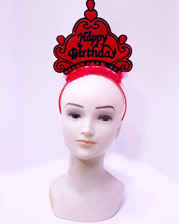 Happy Birthday Neon Kırmızı Renk Doğum Günü Tacı 24x15 cm (4745)