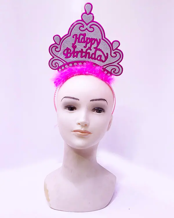 Happy Birthday Neon Pembe Renk Doğum Günü Tacı 24x15 cm (4745)