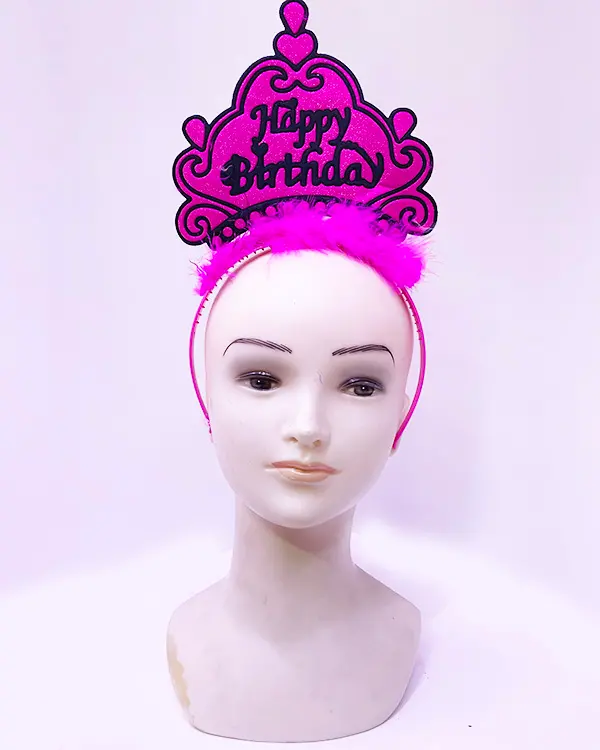 Happy Birthday Neon Fuşya Renk Doğum Günü Tacı 24x15 cm (4745)