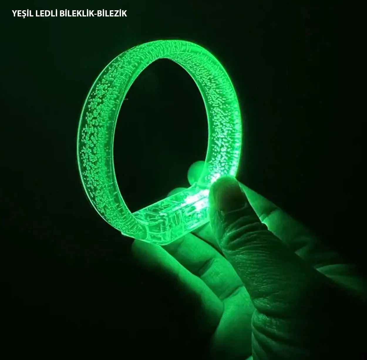 Yeşil Led Işıklı Baskı Yapılabilen Pilli Bileklik Bilezik 1,5 cm Genişlik (4745)