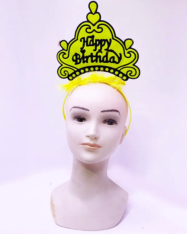Happy Birthday Neon Sarı Renk Doğum Günü Tacı 24x15 cm (4745)
