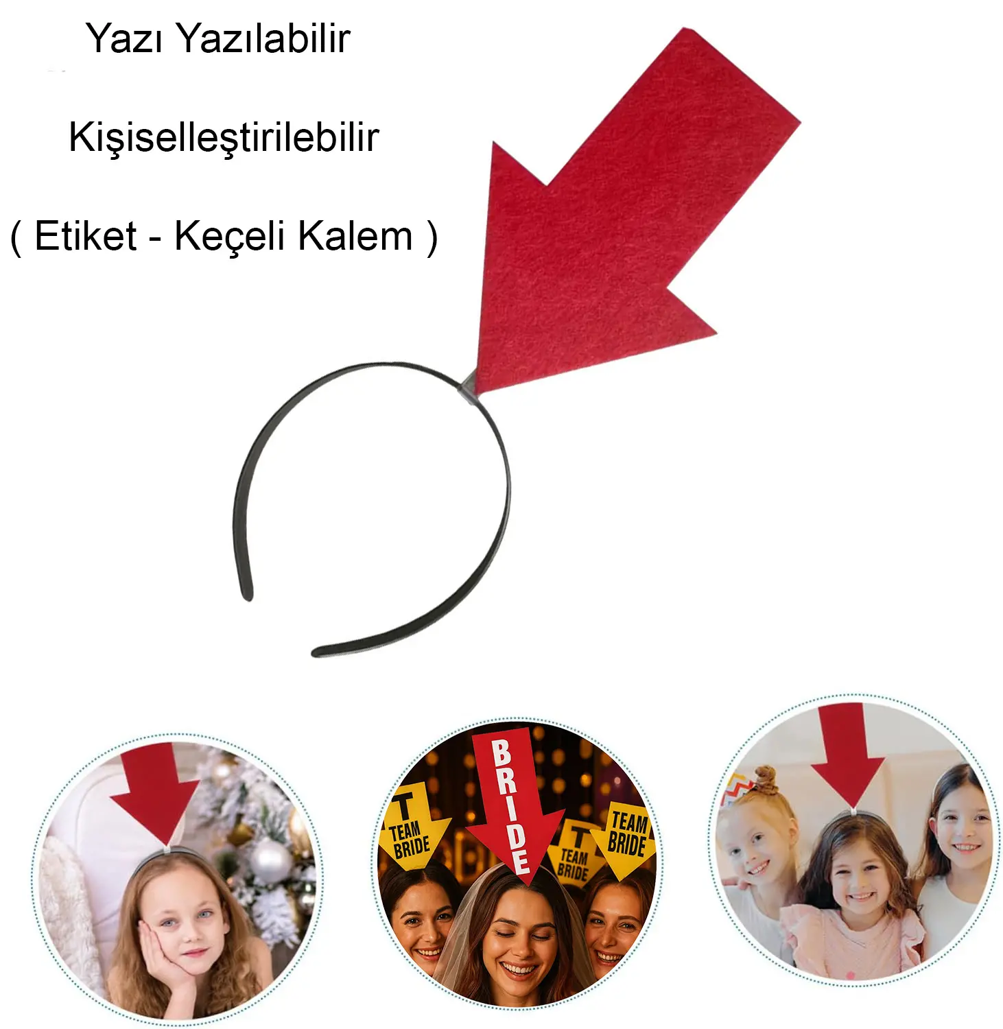 Kişiselleştirilebilir Ok Taç – Üzerine Yazı Yazılabilen Parti Tacı Kırmızı Renk (4745)
