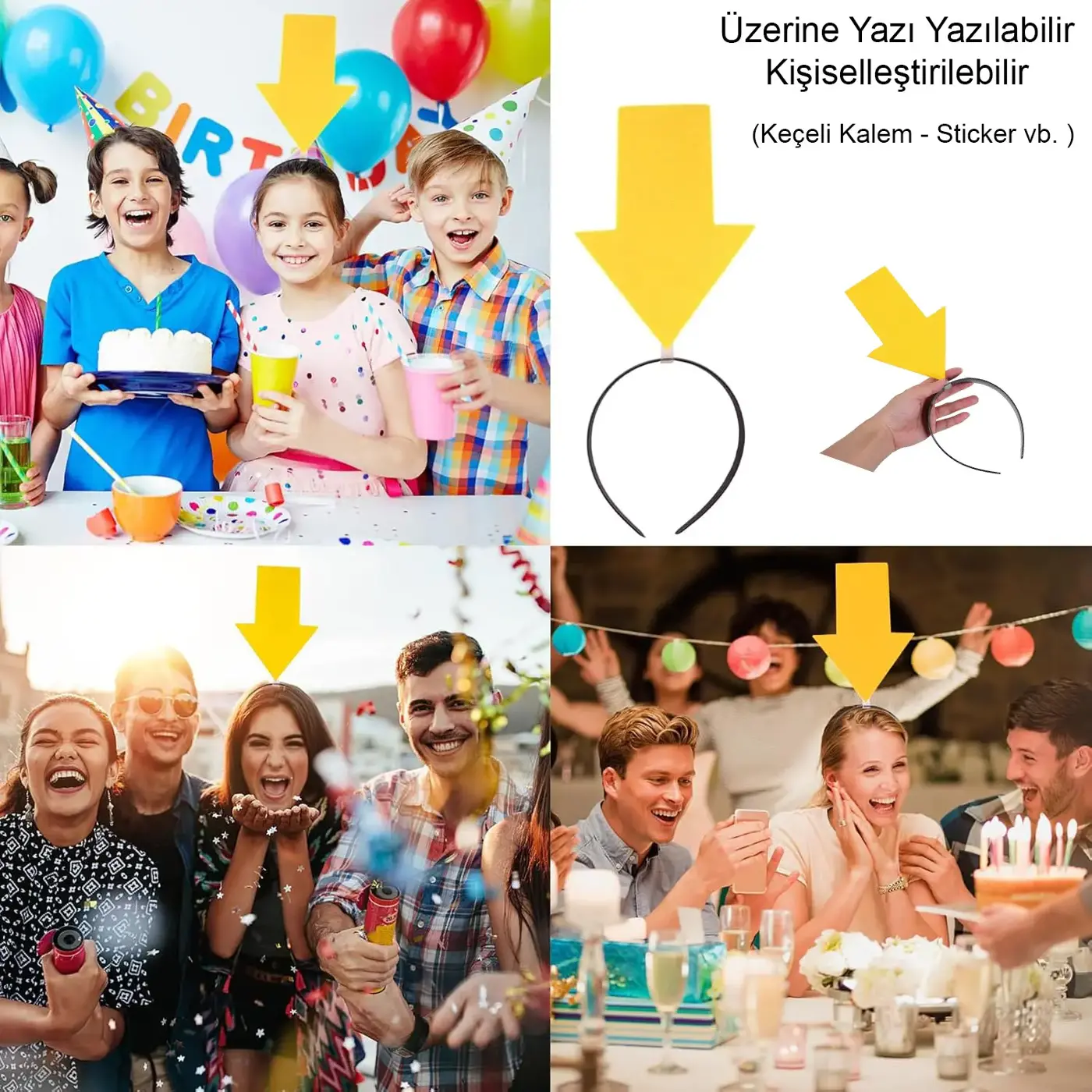 Kişiselleştirilebilir Ok Taç – Üzerine Yazı Yazılabilen Parti Tacı Sarı Renk (4745)