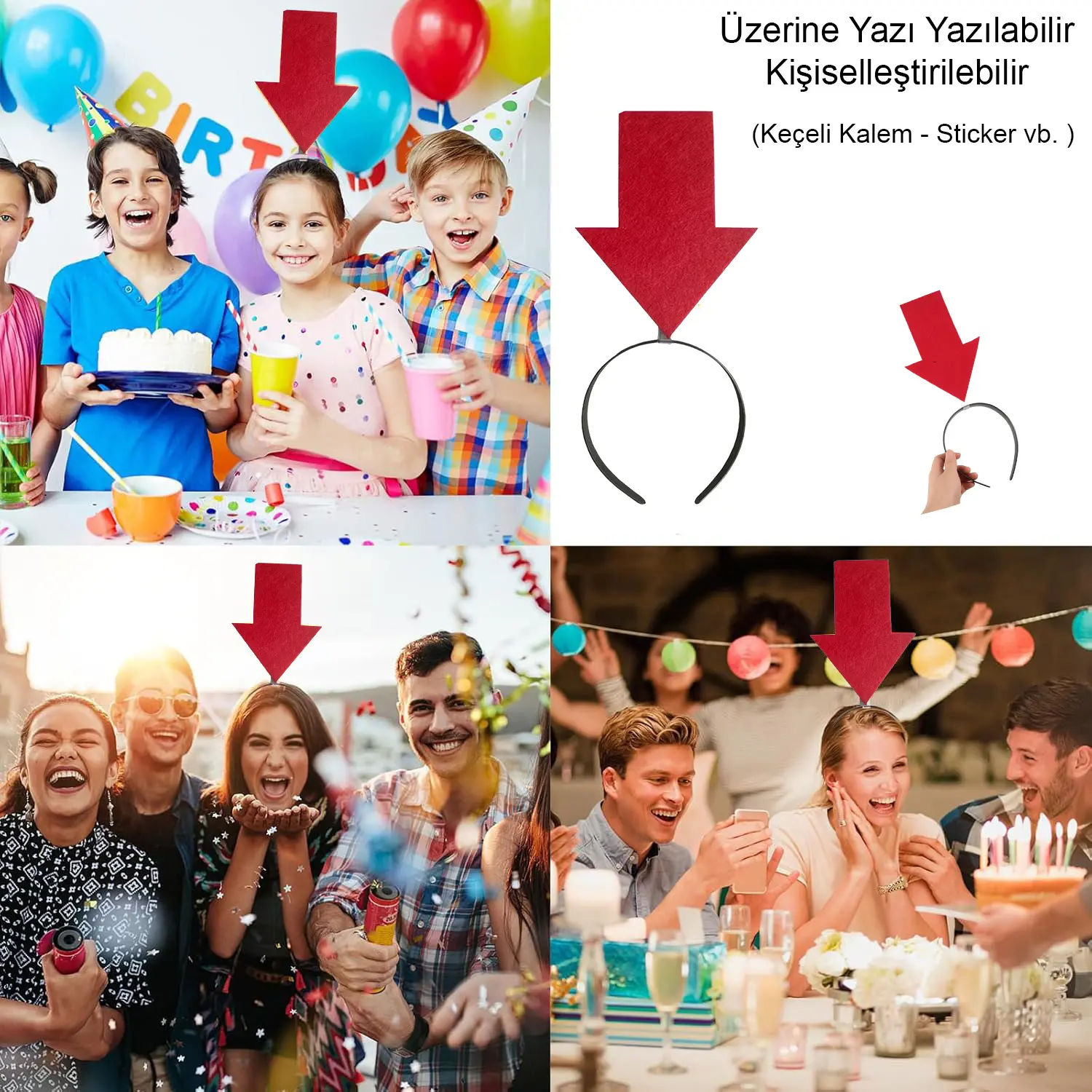 Kişiselleştirilebilir Ok Taç – Üzerine Yazı Yazılabilen Parti Tacı Kırmızı Renk (4745)