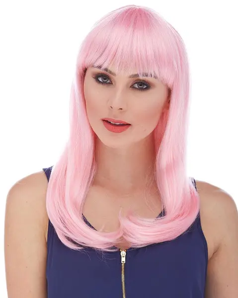 Soft Pembe Renk Uzun Düz Parti Peruğu (4745)