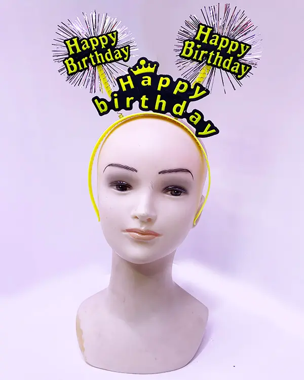 Happy Birthday Püsküllü Neon Sarı Renk Doğum Günü Tacı 22x19 cm (4745)