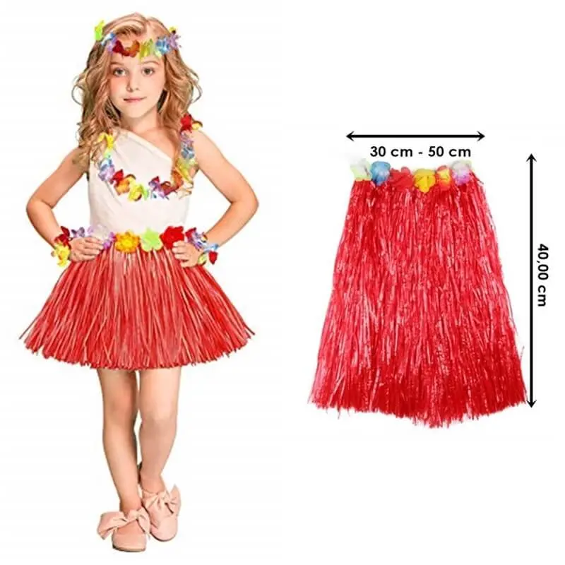 Hawaii Hula Eteği Kırmızı Renk 40 cm (4745)