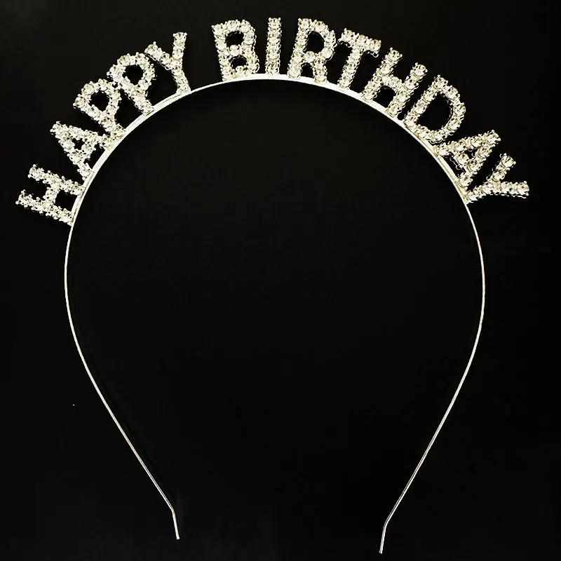 Gümüş Kristal Taşlı Happy Birthday Doğum Günü Tacı İthal Ürün A Kalite 17x16 cm (4745)