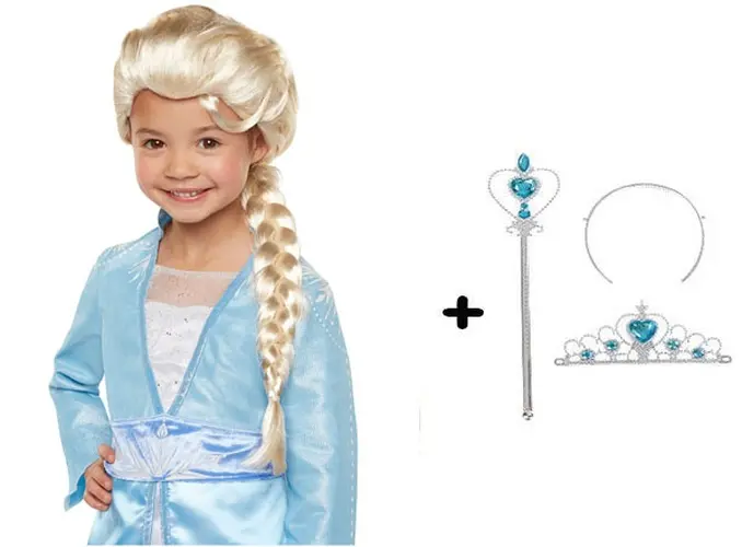 Örgülü Karlar Ülkesi Frozen Elsa Peruğu Tacı ve Sopası Çocuk Boy (4745)