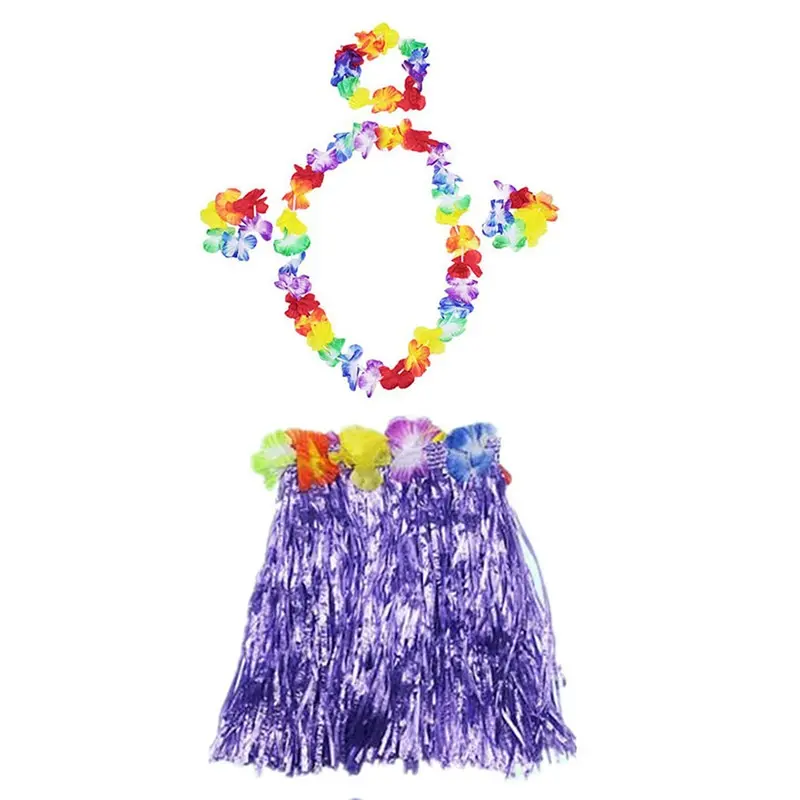 Luau Aloha Hawaii  Kolye Etek Taç ve Bileklik Seti Mor (4745)