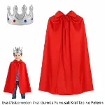 Çocuk Boy Kral Pelerini 90 cm ve Yumuşak Eva Kral Tacı Gümüş Renk (4745)-2