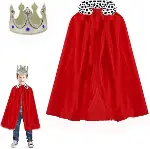 Çocuk Boy Kral Pelerini 90 cm ve Yumuşak Eva Kral Tacı Gümüş Renk (4745)-1