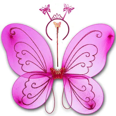 Fuşya Renk Kelebek Kanadı Tacı ve Sopası 50x37 cm (4745)