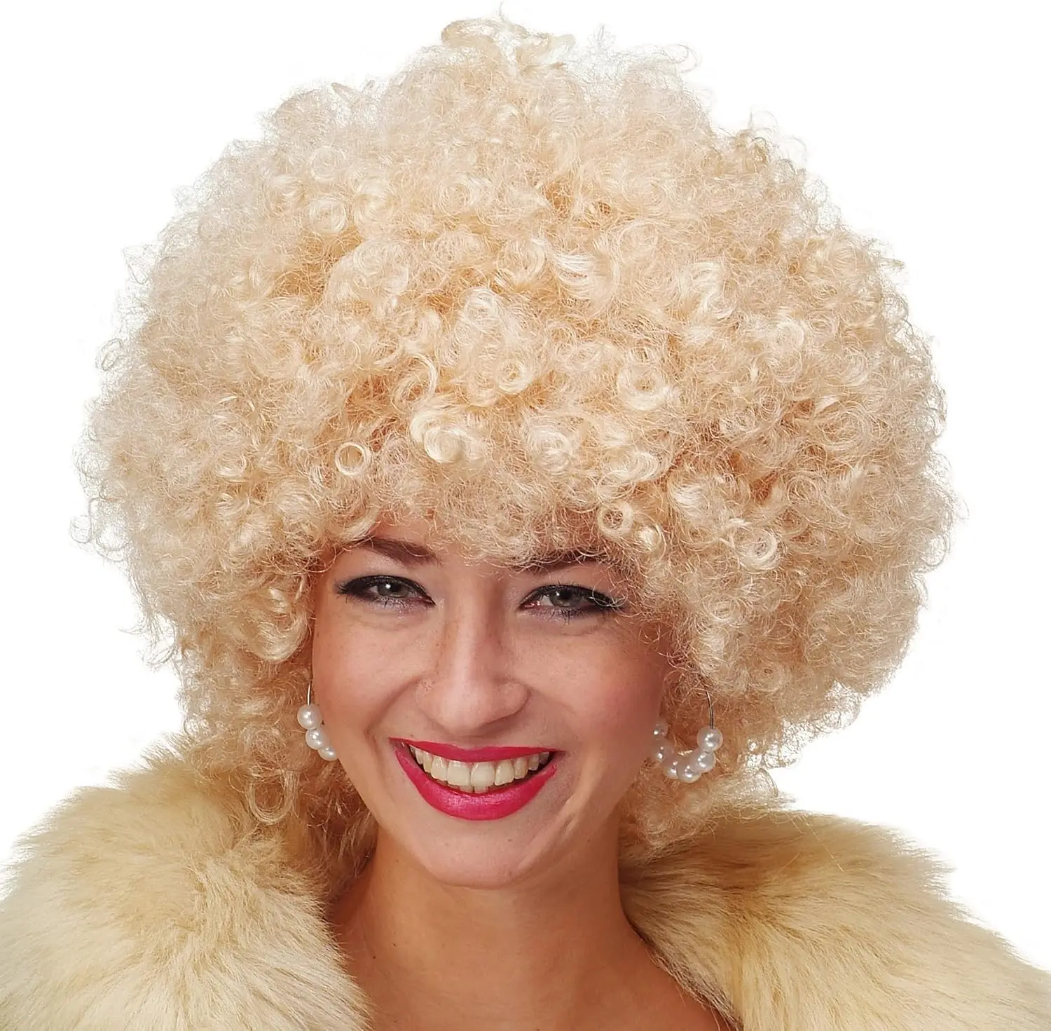 Altın Renk Kıvırcık Afro Bonus Peruk Saç Parti Peruğu Platin Gold (4745)